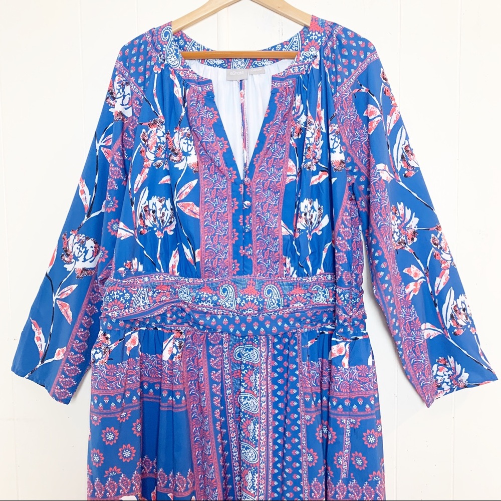 eShakti Custom Blue & Pink Floral Long Sleeve Maxi - Picture 2 of 8